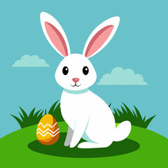 Easter Rabbit on the Lawn Vector Illustration for Festive Designs