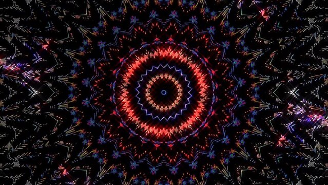 Kaleidoscope pattern with full colors. Magic mandala. 4k abstract lines colorful light shining round shape in center, for background	