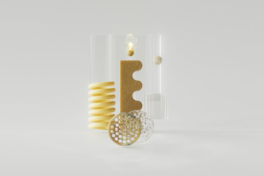 3d design with geometrical forms and a light bulb