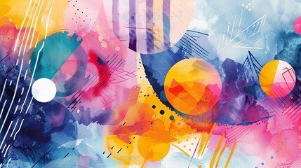 Abstract watercolor blend with vibrant geometric accents for creative social media banner art