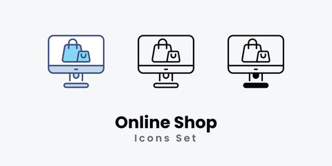 Online Shop Icons set thin line and glyph vector icon illustration
