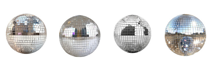 Set of Silver disco mirror ball on transparent background Remove png