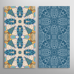 Vertical seamless patterns set, floral geometric lace texture for Wedding, Valentine's day, greeting card or Birthday Invitation. Decorative seamless doodle backgrounds. Ethnic ornament border pattern