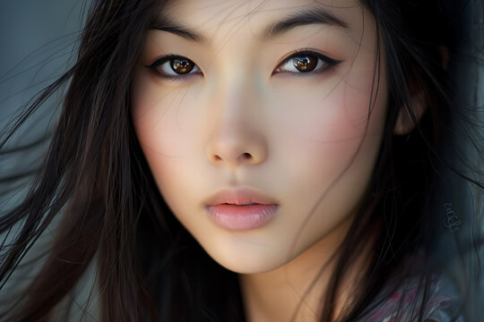 An elegant and stunning portrait of a beautiful Asian woman, exuding grace, confidence, and timeless beauty