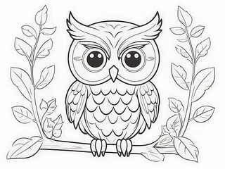 Cute owl coloring page outline illustration