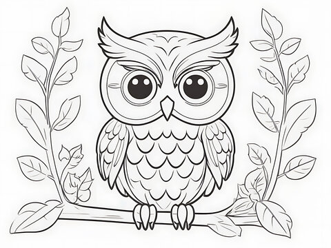 Cute owl coloring page outline illustration