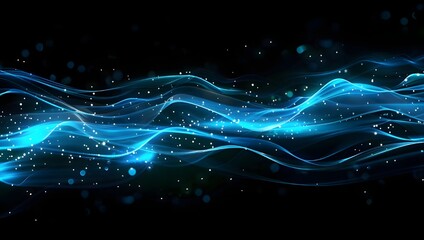 Abstract digital background with blue glowing lines and dots on dark background for technology, science or network concept banner.