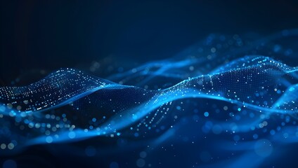 Abstract digital background with blue glowing lines and dots on dark background for technology,...