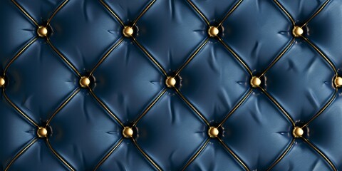 Blue leather pattern with golden buttons, quilted background luxury navy blue fabric sofa texture for wallpaper or decoration in home and office Generative AI
