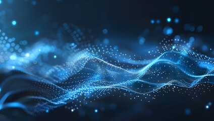 Abstract digital background with blue glowing lines and dots on dark background for technology, science or network concept banner.