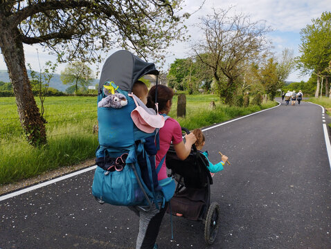 Mom and sons walking the Camino de Santiago