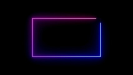 Neon sign in rectangle shape. Bright neon light, illuminated rectangle frame.