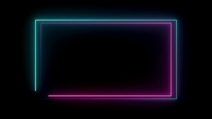 Neon sign in rectangle shape. Bright neon light, illuminated rectangle frame.