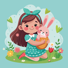 Obraz na płótnie Canvas little-girl-and-easter-bunny--cute-little-girl-hug