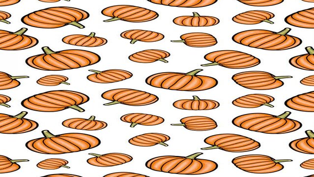 4k Animated Flat style pumpkins and leaves motion pattern design minimal style pumpkins texture with autumn leaves Vertical pumpkin texture with autumn leaves Halloween and Holiday and Pumpkin Concept