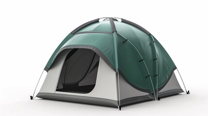 Forest green camping tent isolated on white background