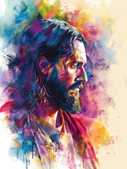 Illustration of Jesus, colorful, cristianism