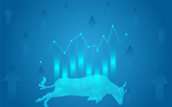 Bull image with finance background with upward arrow and bull image, Finance backdrop with bull and arrow