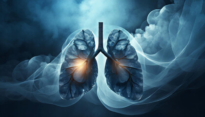 Abstract 3D image of human lungs with smoke. Respiratory system and health concept.