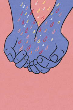 Hands catch colorful rain