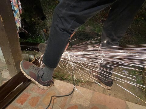 Sparks fly from tool