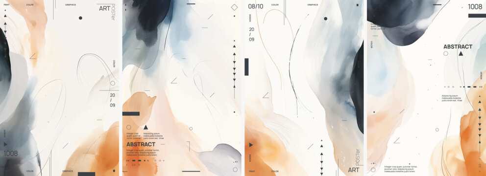 A collection of four abstract prints in natural, earth-toned hues. The design serves as a versatile background texture for a range of items, including stationery, packaging, wallpapers, posters, etc.