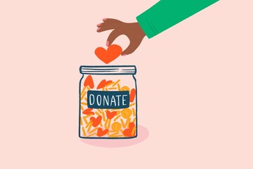 Donation jar with money, minimal illustration