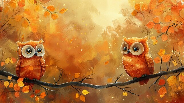 A funny owl on a background of autumn