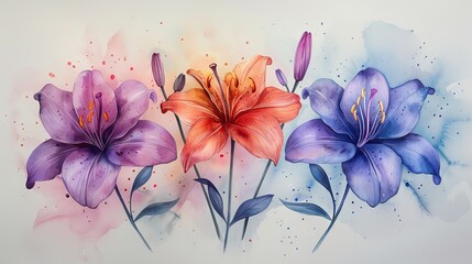 An elegant watercolor background with lilies in bloom.