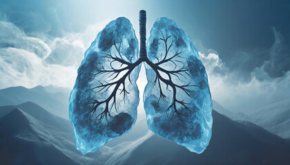 Abstract 3D image of human lungs with smoke. Respiratory system and health concept. - obrazy, fototapety, plakaty
