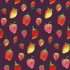 Watercolor strawberries on dark background, illustration
