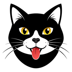 Licking Cat Vector Captivating Portrait on White Background