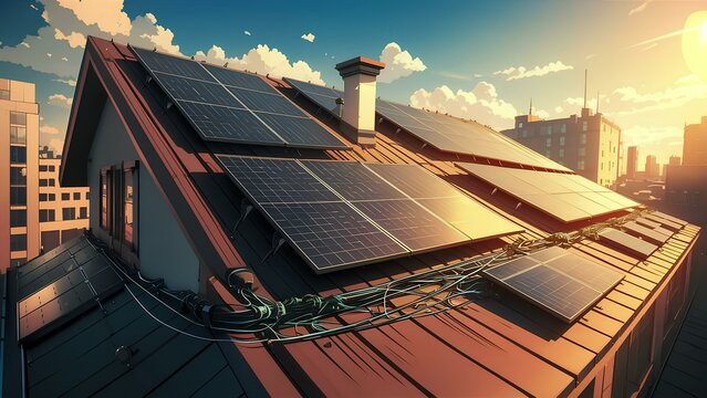 An illustration of a solar panel array on a rooftop