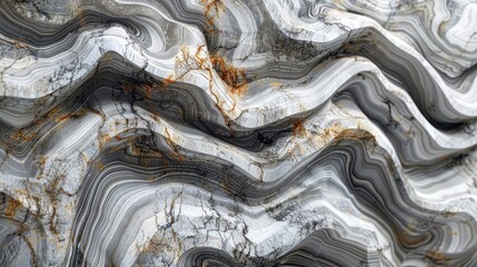 An intricate abstract pattern featuring swirls of marble with monochrome tones and dynamic...