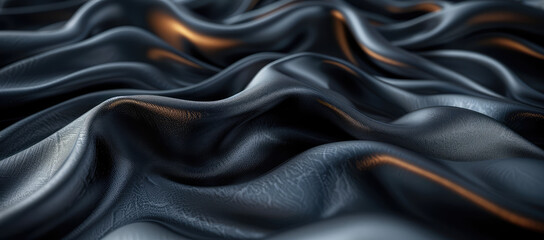 Black silk wavy background. Created with Ai