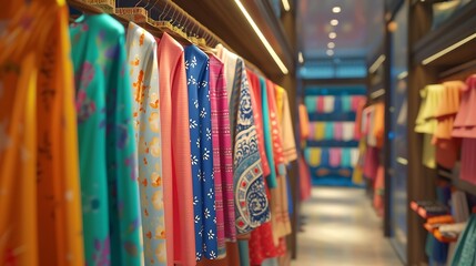 a visually appealing scene of a fashionable cloth shop, highlighting the vibrant colors and trendy designs of women's garments attractive look