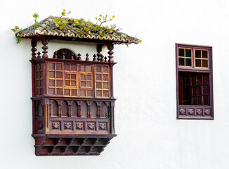 Tenerife typical wooden balcony on a wall