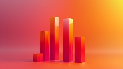 Rising 3D bar graph in bold orange-red gradient, watercolor style, depicting corporate growth
