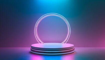 Podium with Vibrant Neon Ring Gradient Background