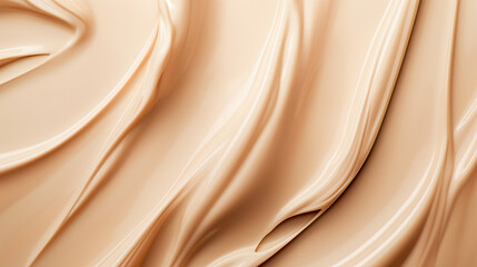 The texture of the liquid foundation is smooth and delicate, with beige background, creamy texture - obrazy, fototapety, plakaty