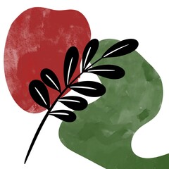 Boho foliage with red and green shapes