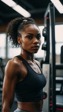 beautiful fit african american woman wearing gym clothes at the gym