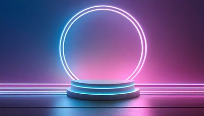 Innovative Podium Design with Neon Ring Gradient Backdrop