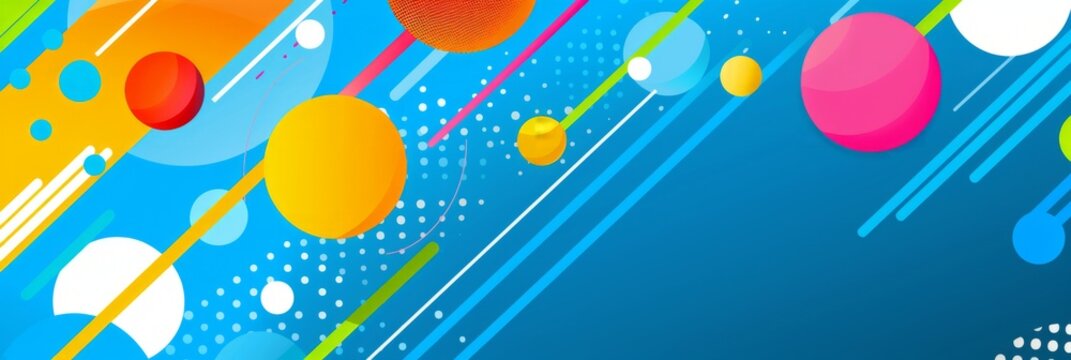 Blue background with colorful geometric shapes and lines The design is modern and dynamic, perfect for creating eye-catching banners or webcomic art Generative AI
