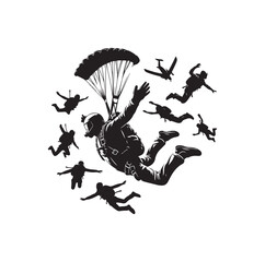 Skydiver silhouette parachuting vector illustration