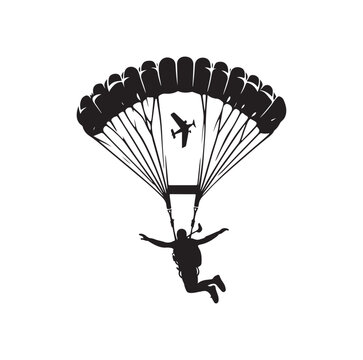 Skydiver silhouette parachuting vector illustration
