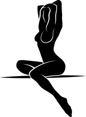 sitting naked woman silhouette, physical exercise