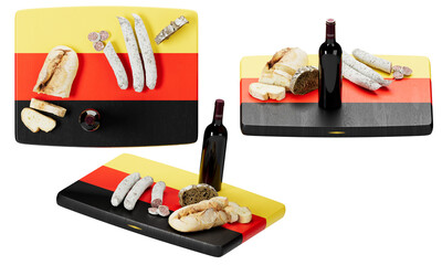 German Flag Inspired Gourmet Food Display with Wine and Assorted Delicacies