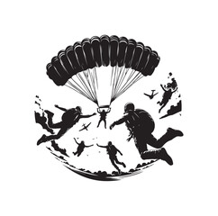 Skydiver silhouette parachuting vector illustration