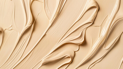 The texture of the liquid foundation is smooth and delicate, with beige background, creamy texture